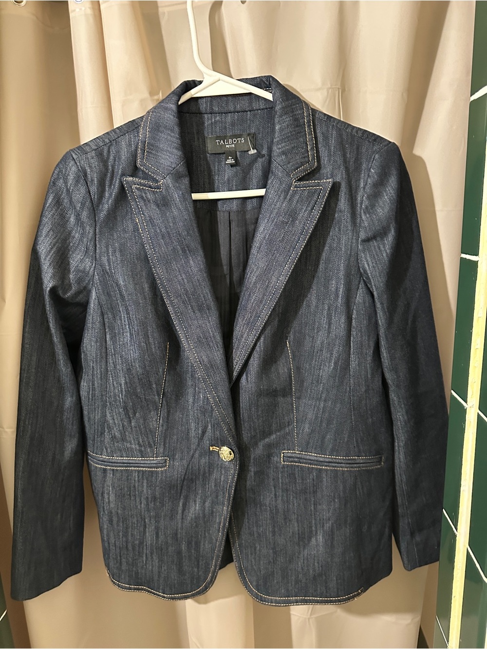 Talbots Dark Indigo Denim Blazer with Contrast Stitching